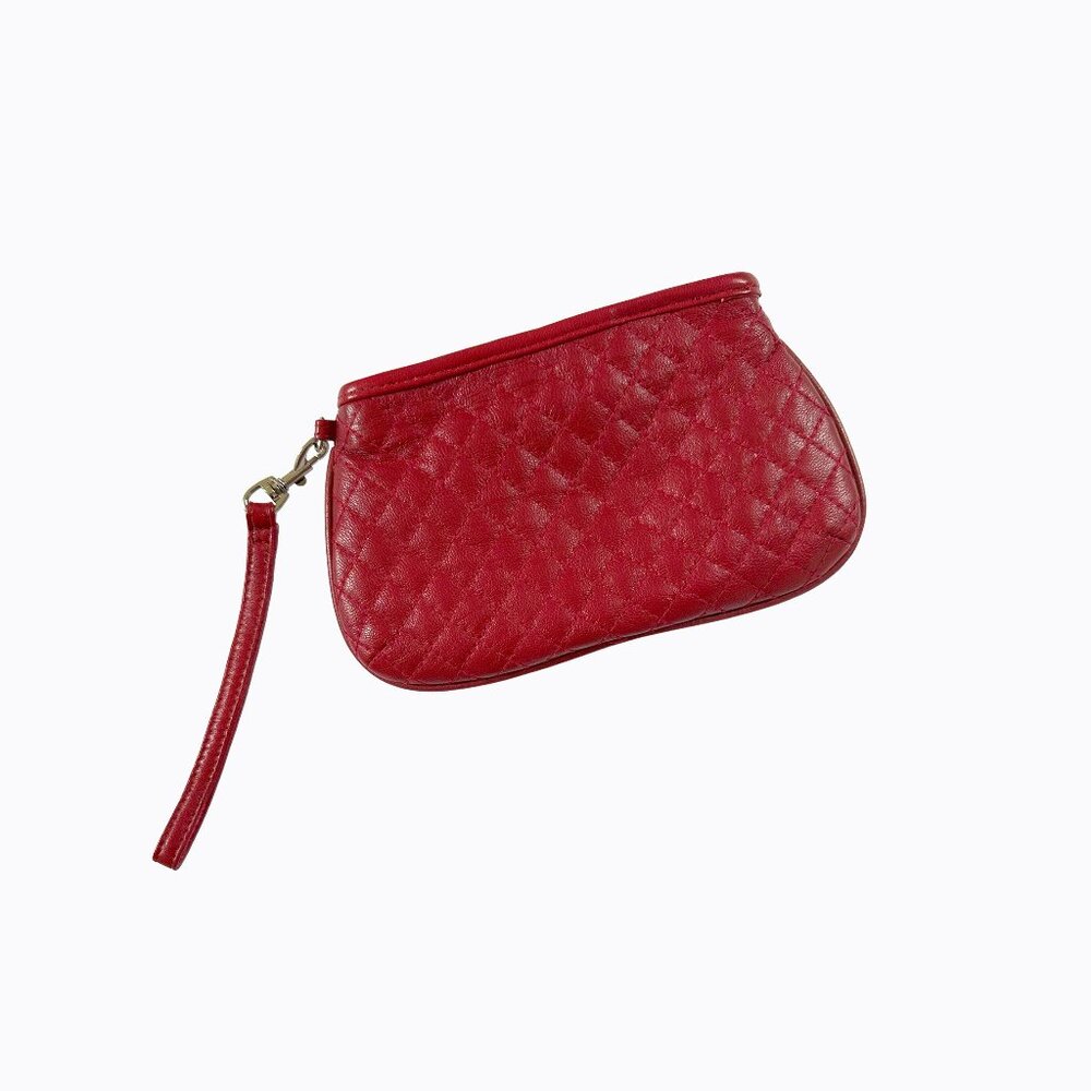 Vintage Wilsons Red Leather Wristlet Clutch Pebbled Quilted Compact Y2K 00s Chic